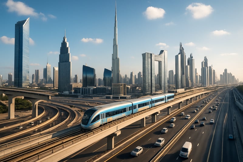 Dubai cityscape with modern road transportation Dubai cityscape with modern road transportation
